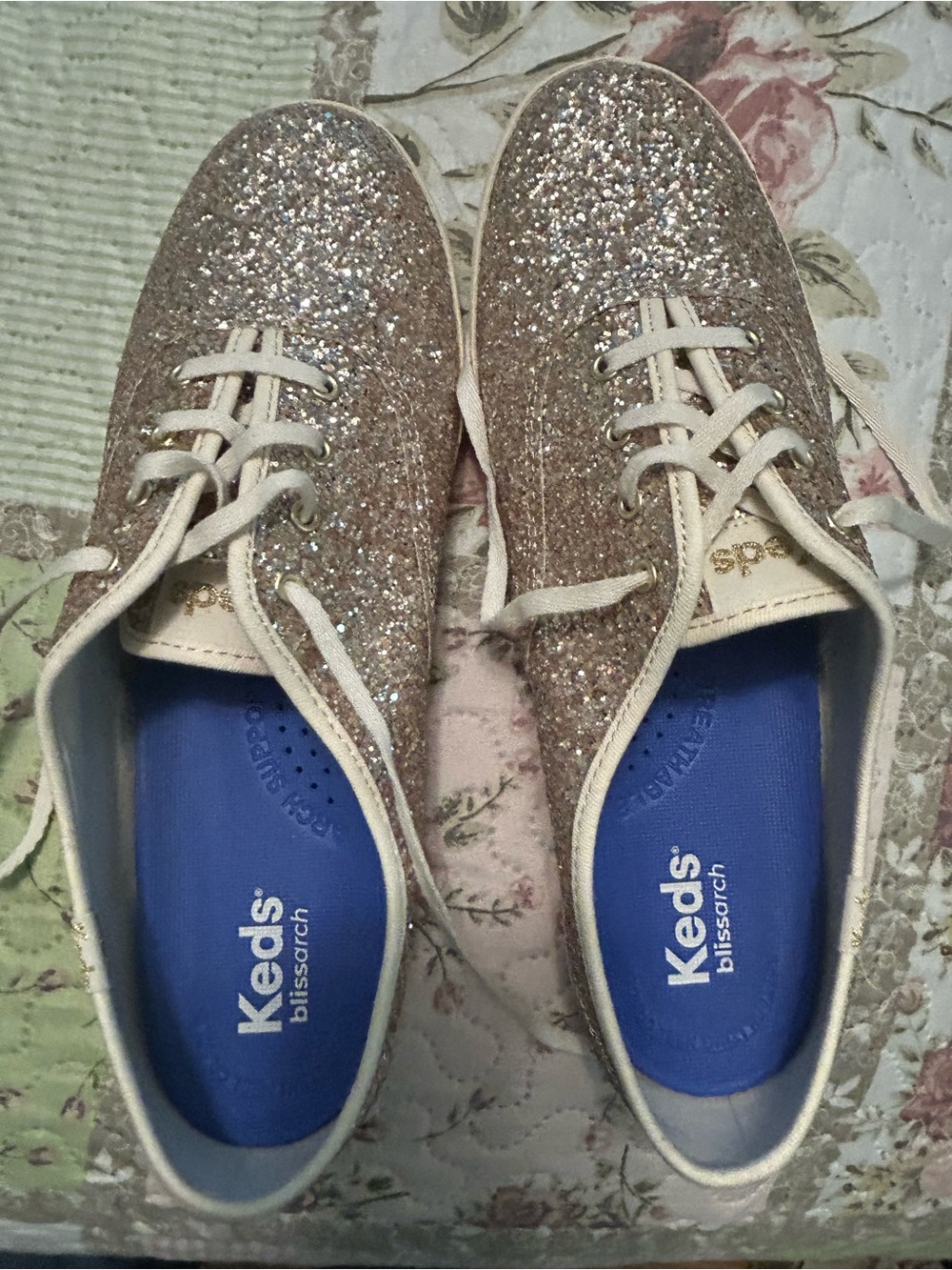 Keds Women's Glitter Lace-Up Sneakers in Rose Gold